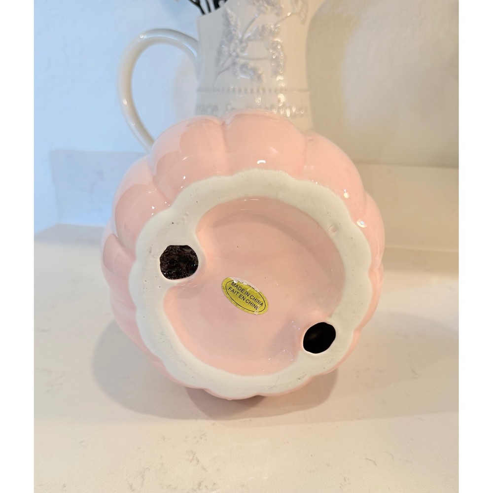 Pink Ceramic and Velvet Glam Decorative Pumpkin Set Gold Sequin Pearl Accents - Picture 3 of 7